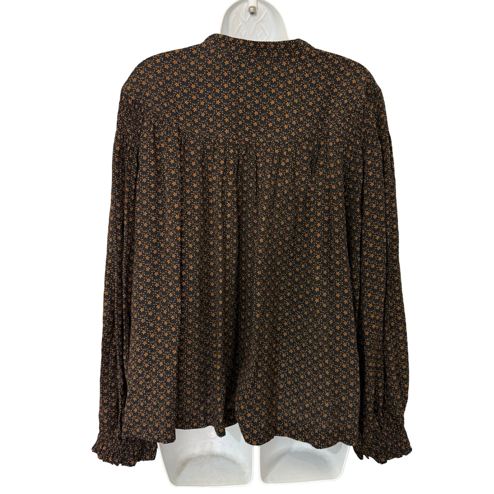 Treasure & Bond Brown Black Floral Blouson Sleeve Popover Blouse Size 1x New Tag — image 7 of 8